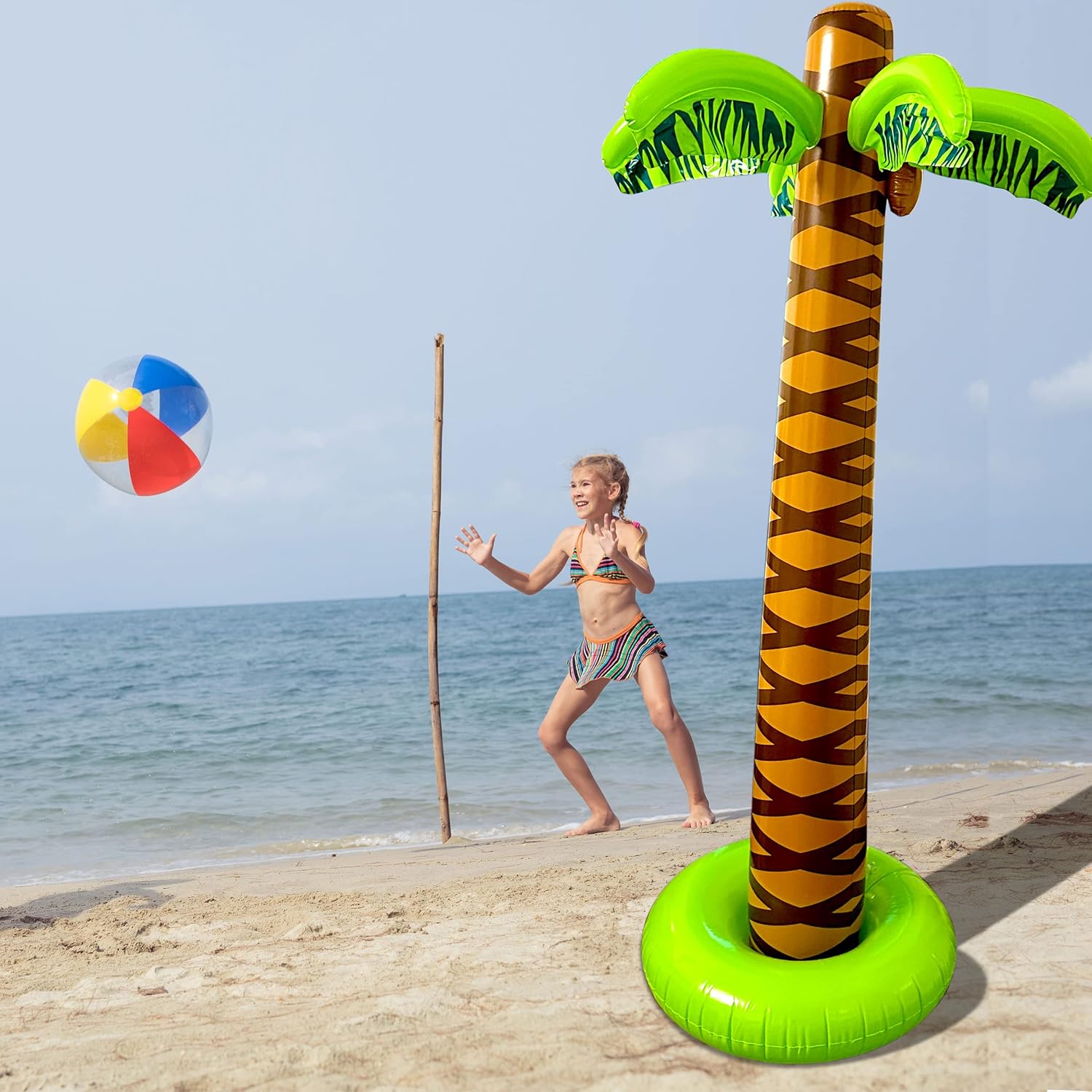 4 Pack 66 Inch Inflatable Palm Trees Floating Tree Giant Tropical Tree Pool Toys for Swimming Pool Decor Outdoor Activities Hawaiian Party Supplies