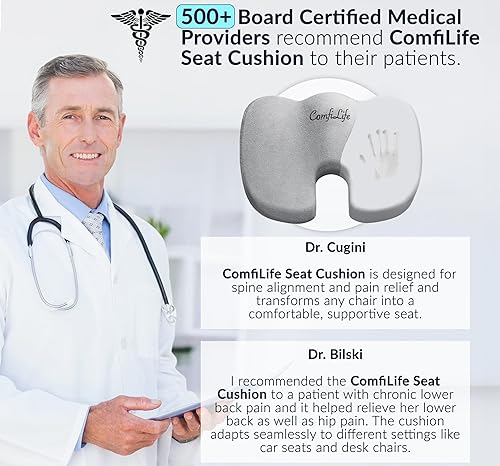 Vista 14 de ComfiLife Cojín de asiento cómodo de alta calidad, antideslizante, ortopédico, 100% espuma viscoelástica, cojín para el dolor de coxis, cojín