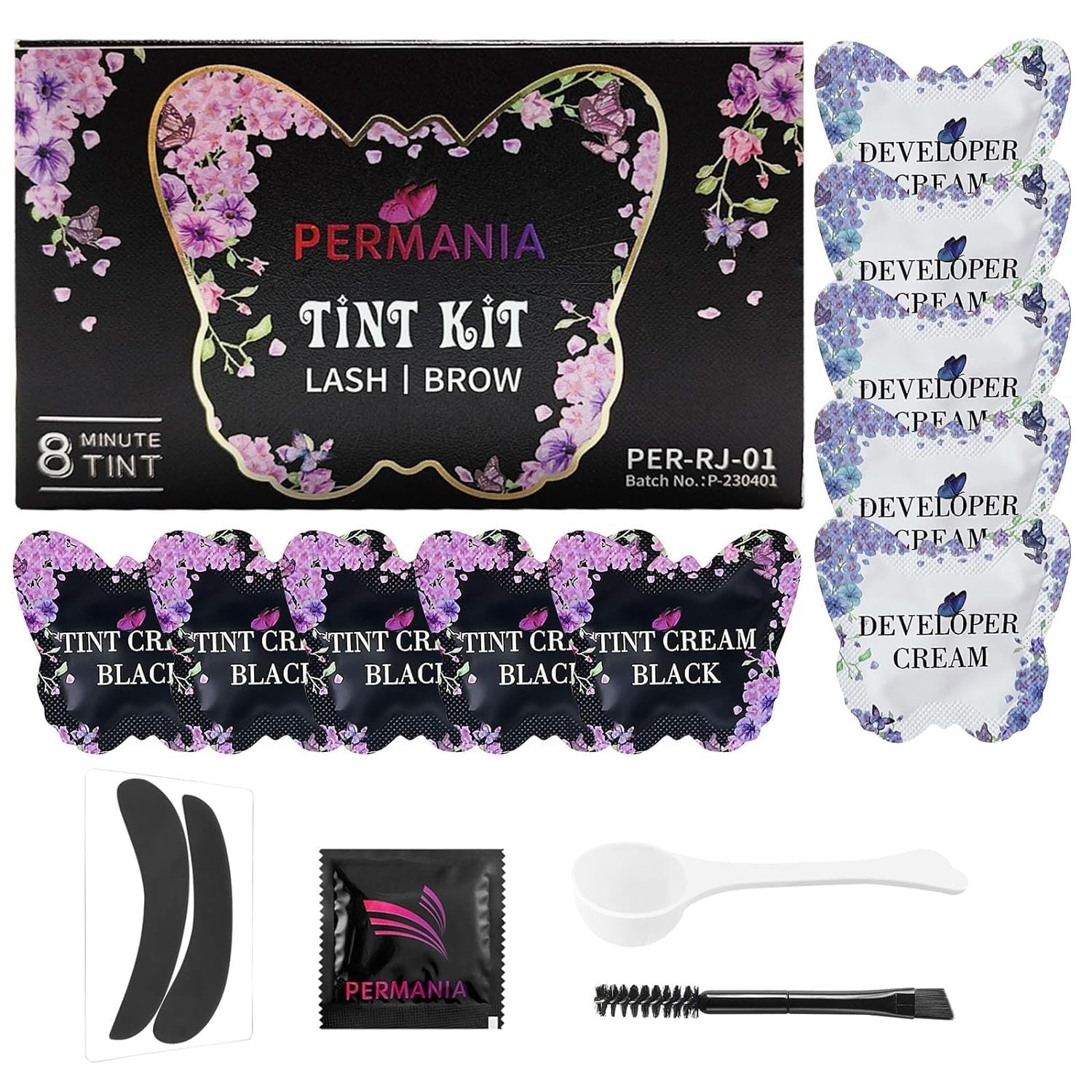 PERMANIA Black Color Kit for Eyelash & Eyebrow, Semi-permanent Natural Black Fast Quick Coloring, Last Up to 4 Weeks Salon Grade Eyelash Primers