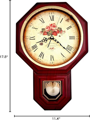 Miniatura 6 de JUSTIME Reloj de pared con péndulo clásico clásico de rosa vintage para casa escolar cada hora con melodía Westminster fabricada en Taiwán 4 pilas