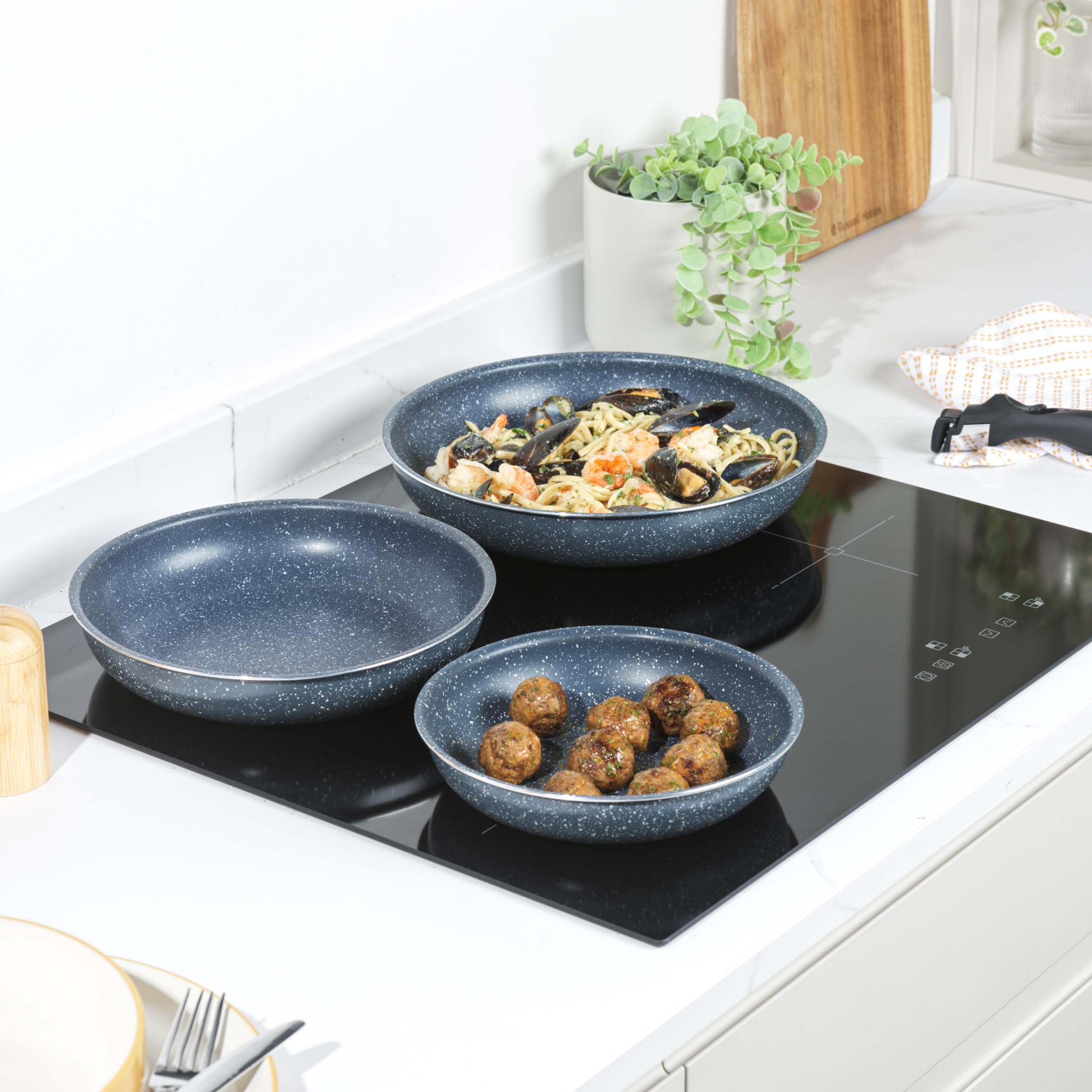 Set 5 Padelle Russell Hobbs Smart Clip - Ceramica Antiaderente, Manico Staccabile, Per Induzione - Foto 5