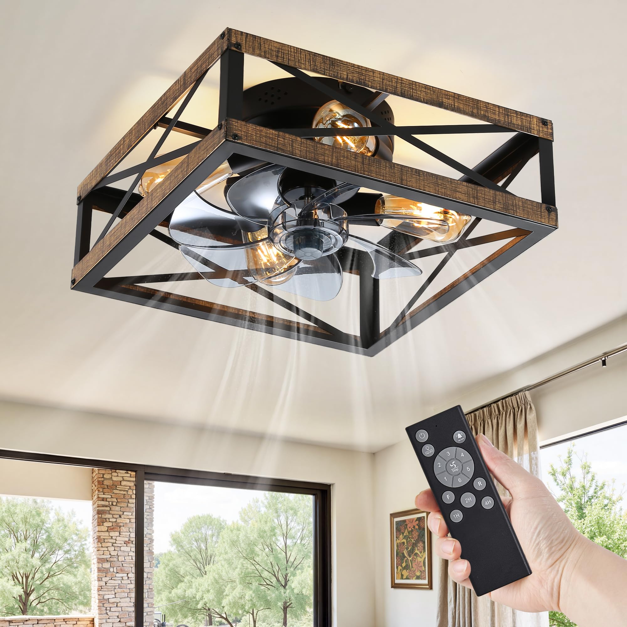 Snapklik.com : LEDIARY Caged Flush Mount Ceiling Fans