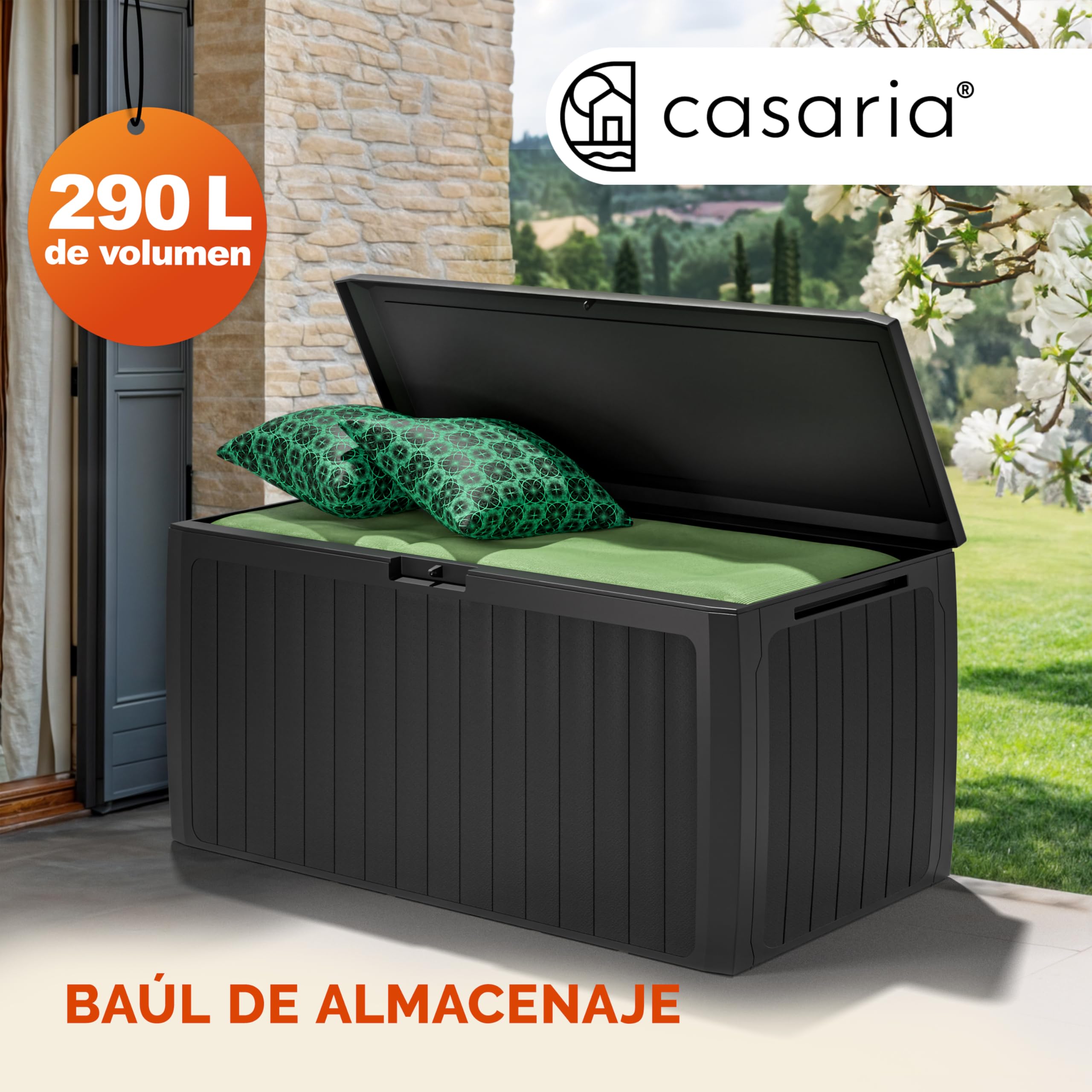 CASARIA® Arcón Jardín Exterior Baúl Almacenaje 290L con 6 Ruedas Asas Resistente Intemperie Rayos UV Caja Cojines 117x47x60cm Antracita