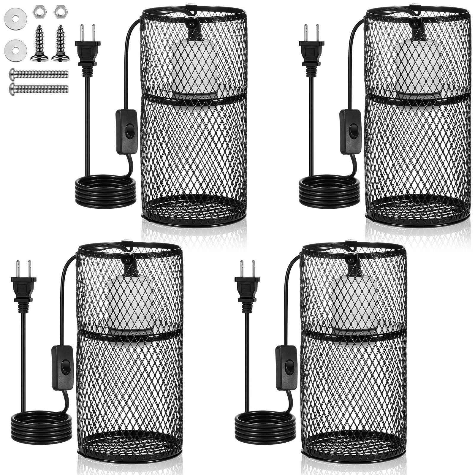 VIHOSE 4 Pcs Reptile Heat Lamp Guard Anti Scald, 4 Inch, White, Black