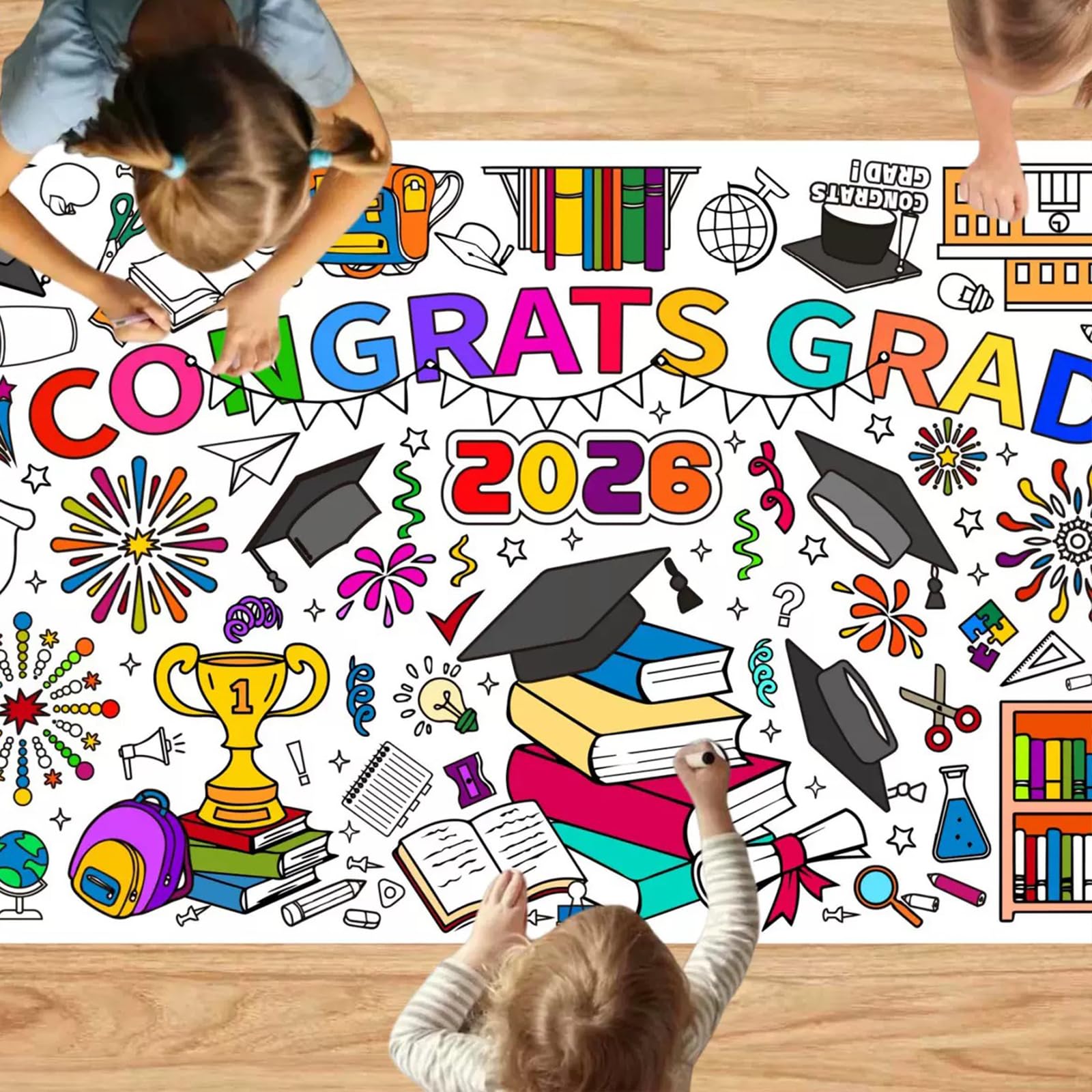 Plusupon Graduation Colouring Tablecloth, 183×78cm Kindergarten Graduation Coloring Table Cloth Poster, Graduations Crafts for Kids, DIY Kindergarten Preschool Graduations Table Decorations Gifts