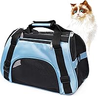 MuchL Soft-Sided Pet Carrier for Small Cats Dogs Puppies - Airline Approved, Waterproof, Ventilated Blue Carrier (16x7.5x9.5")