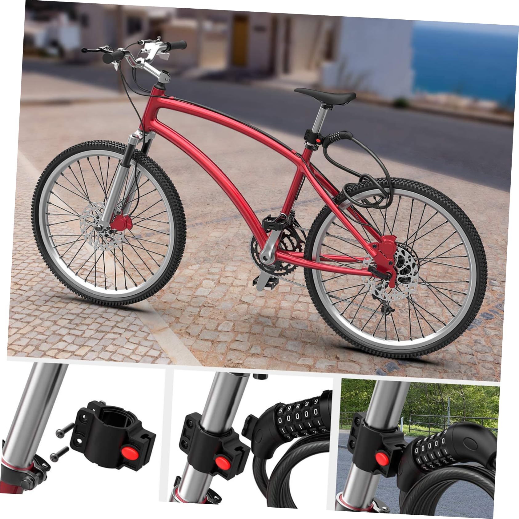 Lucchetto Catena Bici Antifurto Combinazione 5 Cifre Nero | Cavo in Wirerope, Rivestimento Protettivo in Pvc, Struttura Abs, per Accessori Cycling