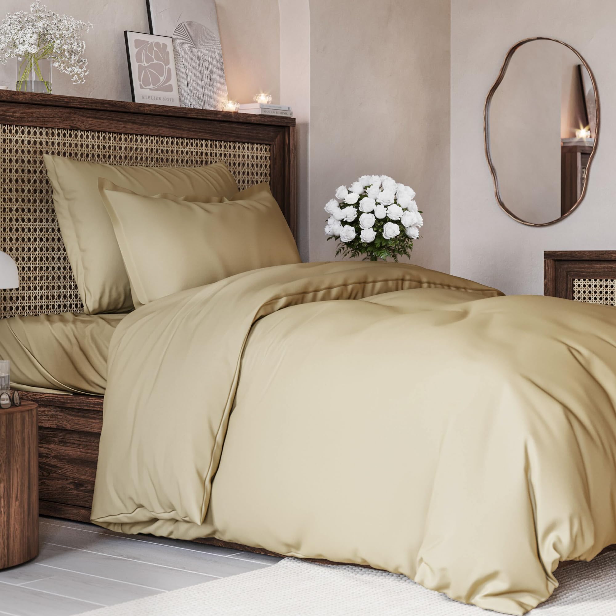 3 Piece Duvet Cover Set Single Bed Bed Beige, Brushed Microfibre 135x200cm with 2 Pillowcases 50x80cm