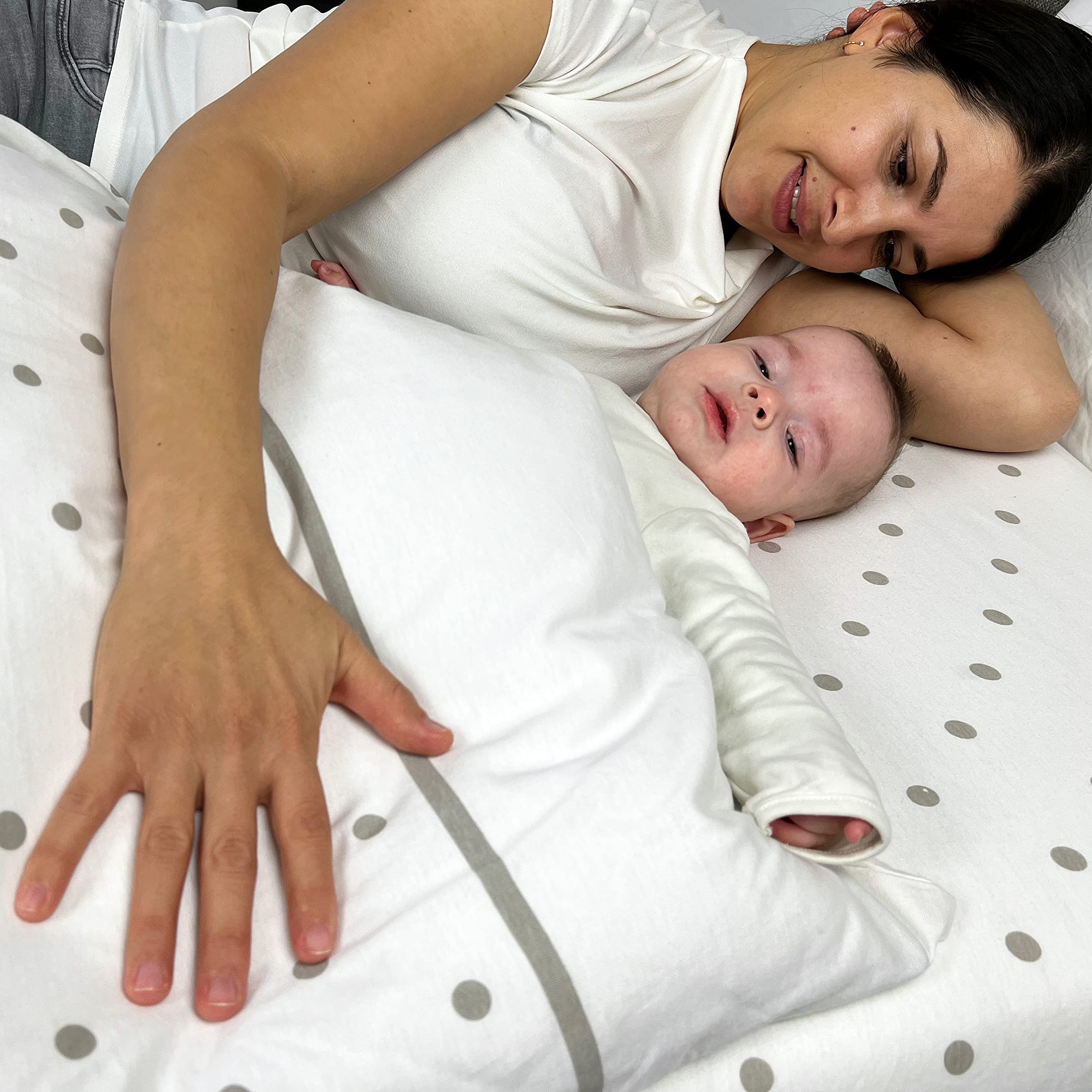 mimaDu copripiumino lettino neonato copripiumino lettino con sbarre copripiumino culla | set di biancheria da letto per bambini | 100% cotone Oeko Tex (80x80+35x45cm Grigio A Pois Zigzag)