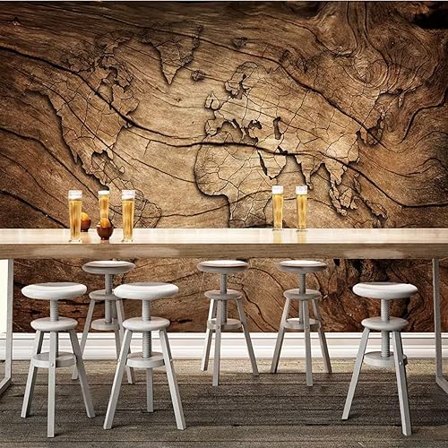 Mural de pared retro de grano de madera, póster de mapa del mundo 3D, papel tapiz autoadhesivo para despegar y pegar, adhesivo extraíble, decoración