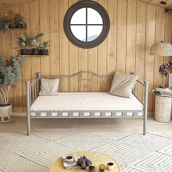 Argimo Camellia Cedar Metal Bed (Grey, 90x190)