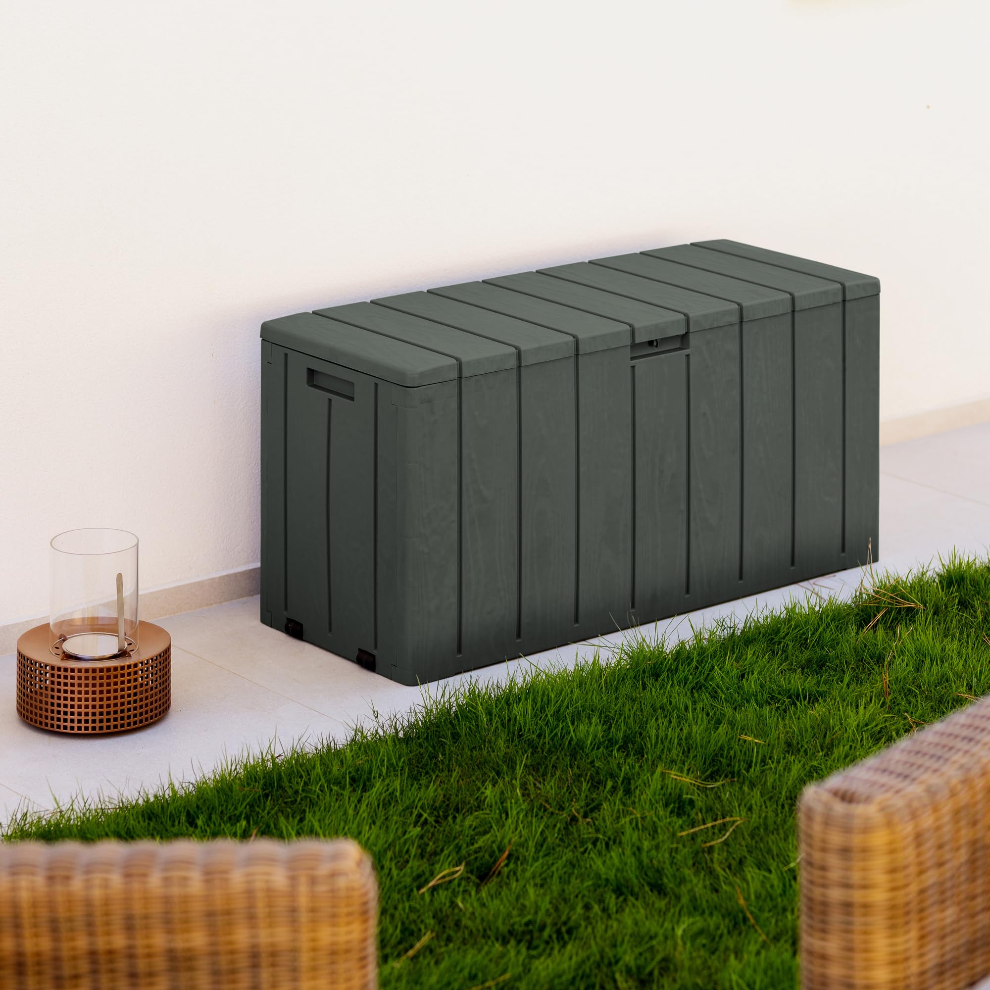 Toomax Baule Multibox Bravo 270L 117,5x45x56h cm plastica resistente verde foresta effetto legno