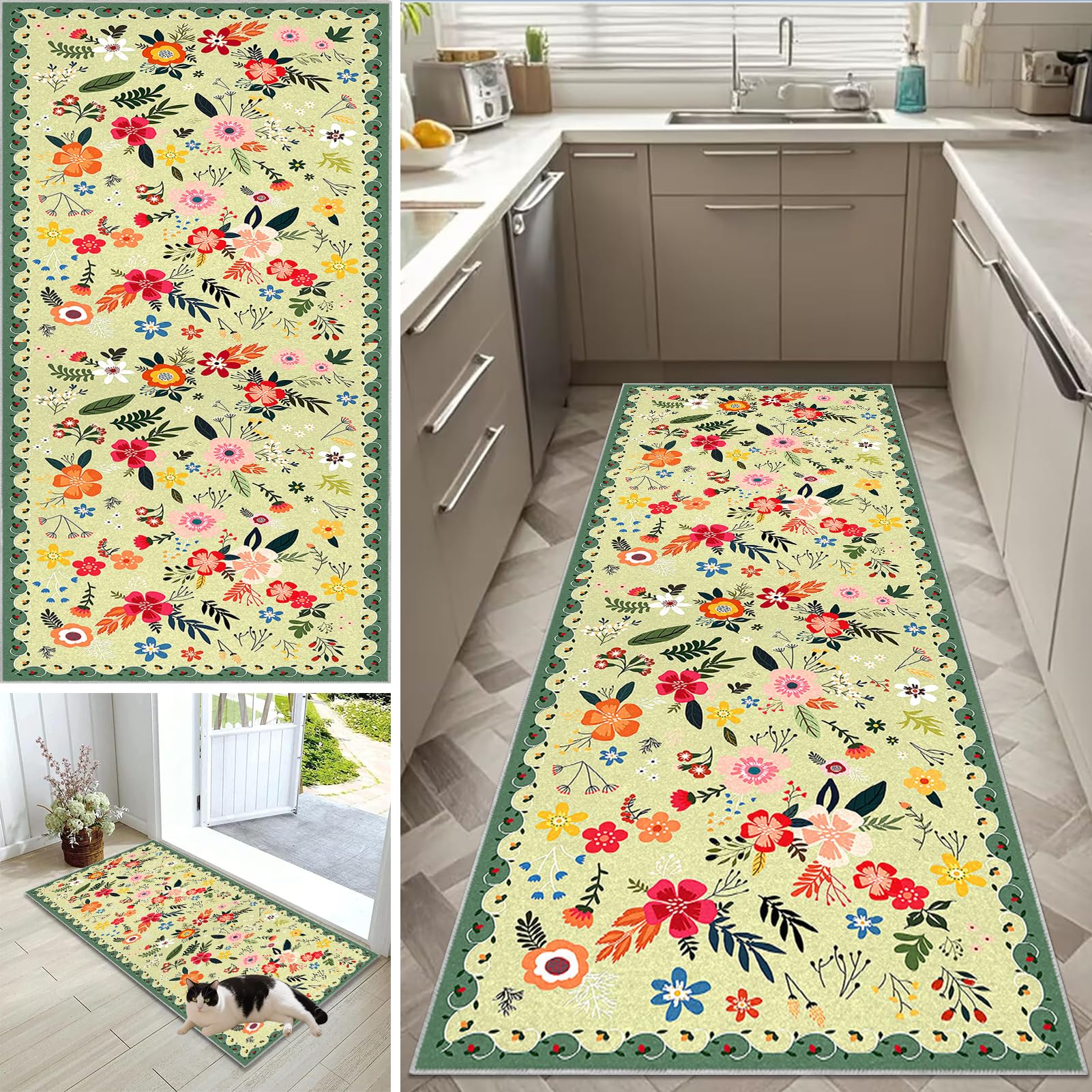 Alfombra de pasillo de 40 x 350 cm lavable y antideslizante para cocina y hogar