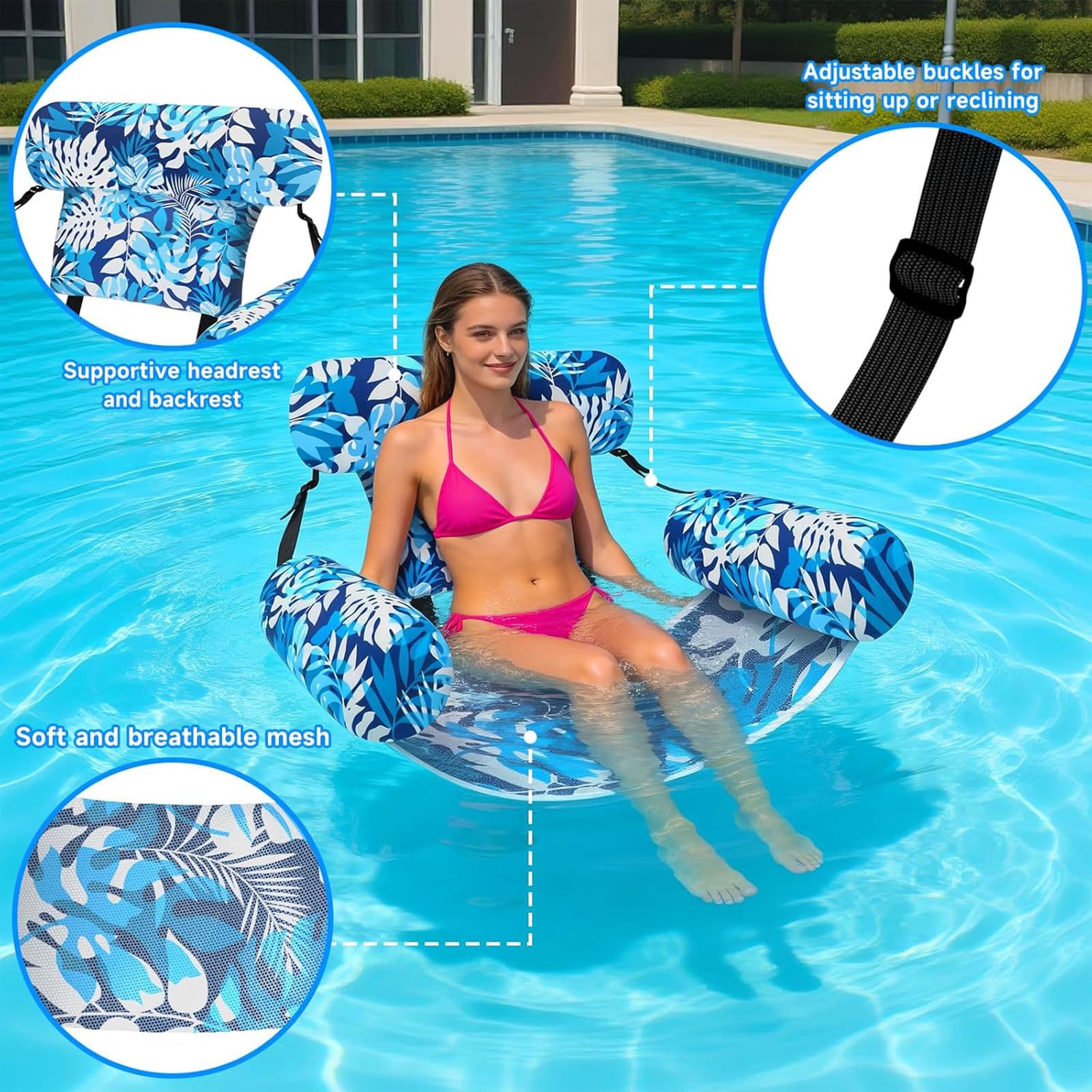 Hinchables Flotadores Piscina para Adultos, Inflatable Pool Chair, Hamaca De Fideos con DiseñO Plantas Piscinas, Silla Flotante para Fiesta De Verano En Agua, Playa O Lago, DiversióN.