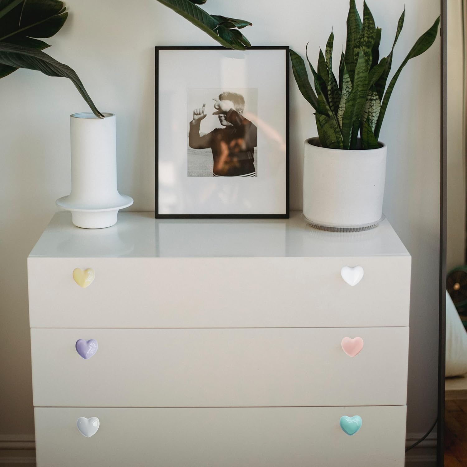 Ceramic Drawer Knobs Heart Shape Colorful Heart Cabinet Dresser Pulls Handles with 3 Sized Screws, Kitchen Furniture Knobs for Closet Cupboard Wardrobe (Mixed Color, 10 Pack)