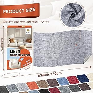Linen Fabric Repair Tape 8x12 Inch, Self Adhesive Couch Patch Repair Fabric Tape for Furniture, Linen Patch Kit for Couch, Carpet, Upholstery, Chair, Sofa, Cushion, Bag (Light Grey)