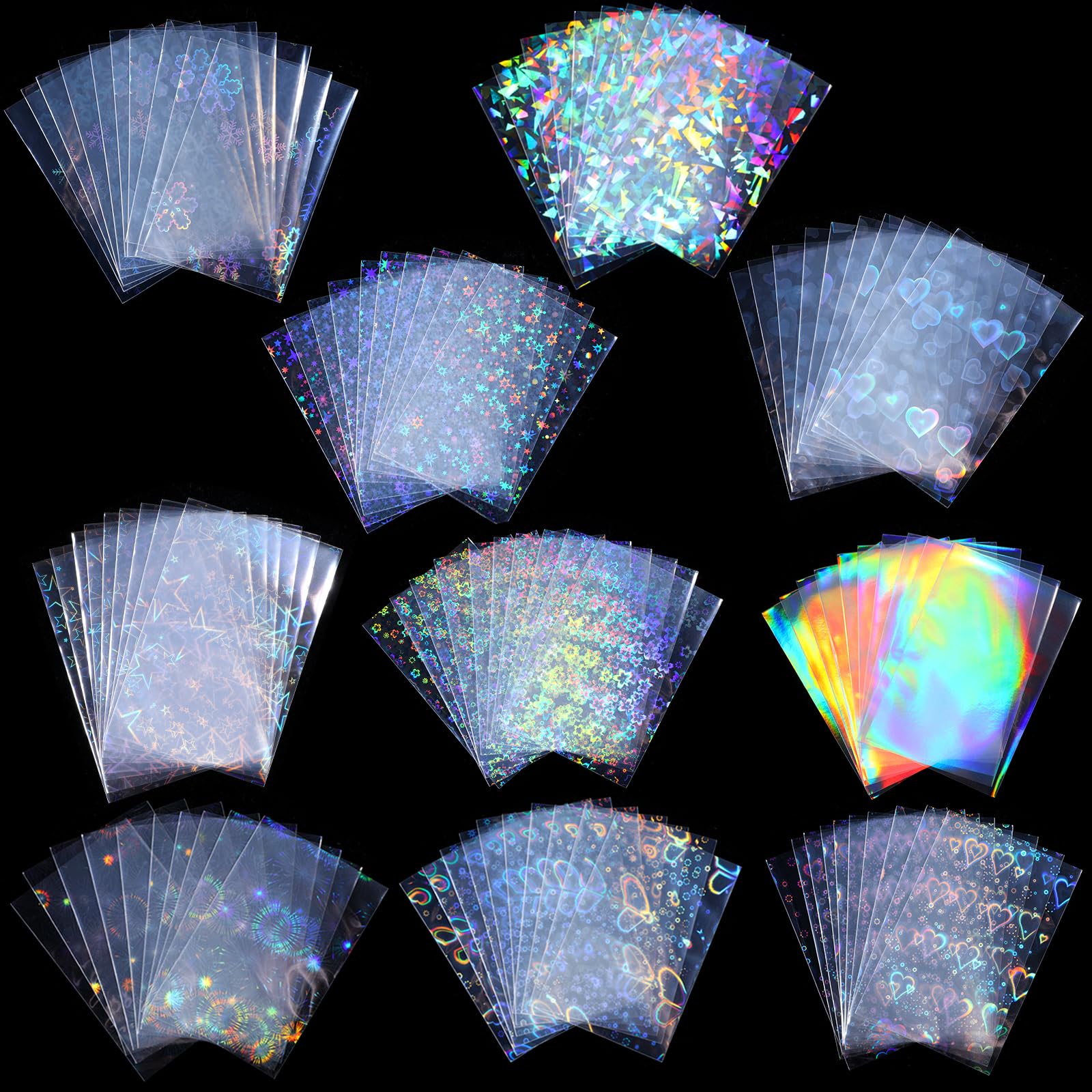 100 PCS PhotoCard Sleeves, Laser Flashing Holographic Card Sleeves Trading Cards Rainbow Star Heart Flower Photocard Holder