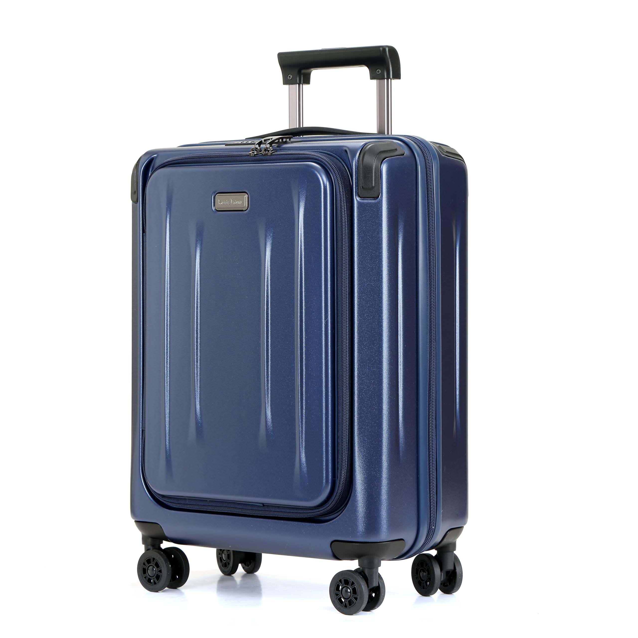 LOUIS KAISERCarry On Luggage, 20Inch Top Opening Airline Approved ABS+PC Hard Shell Suitcases with Silent Wheels, TSA Lock,Front Pocket and Wet-dry Separated Six-piece Set (Dark Blue, 20 Inch)