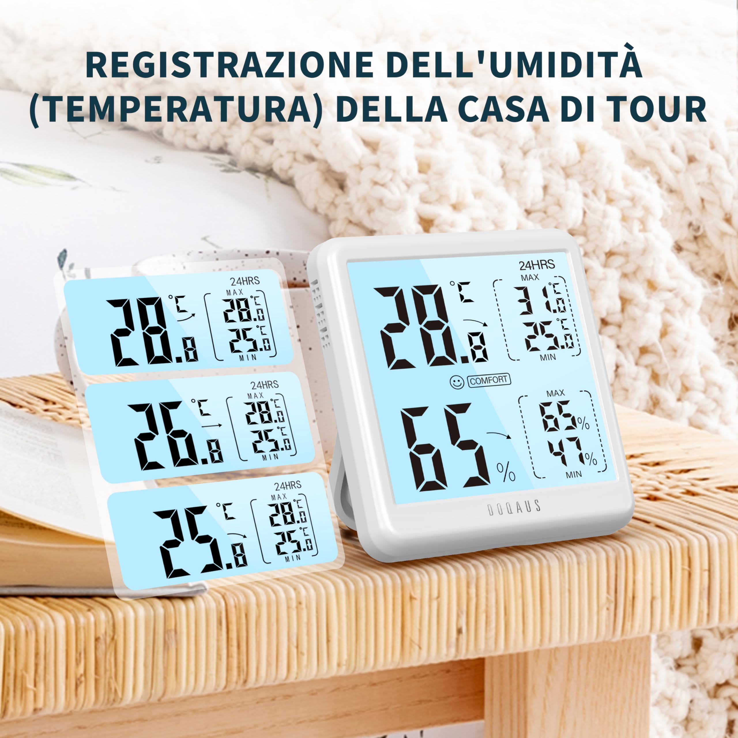 Geevon Termometro Wireless Interno Esterno, Termometro Digitale Igrometro Misuratore di Umidità dell'Aria Grado di Umidità Esterno Interno con Registrazione Max/Min, Sveglia, Ora (8688 TN Nero senza