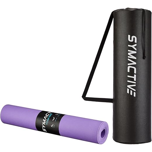 Amazon Brand - Symactive 4mm Anti-Skid Lightweight with perfect grip LDPE + EVA Yoga Mat with Carry Bag (Purple)