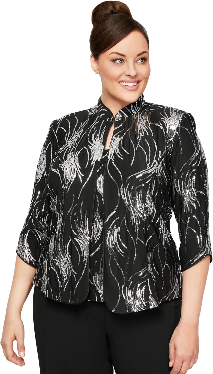 Alex Evenings Women's Plus Size Jacket and Scoop Tank Top Twinset