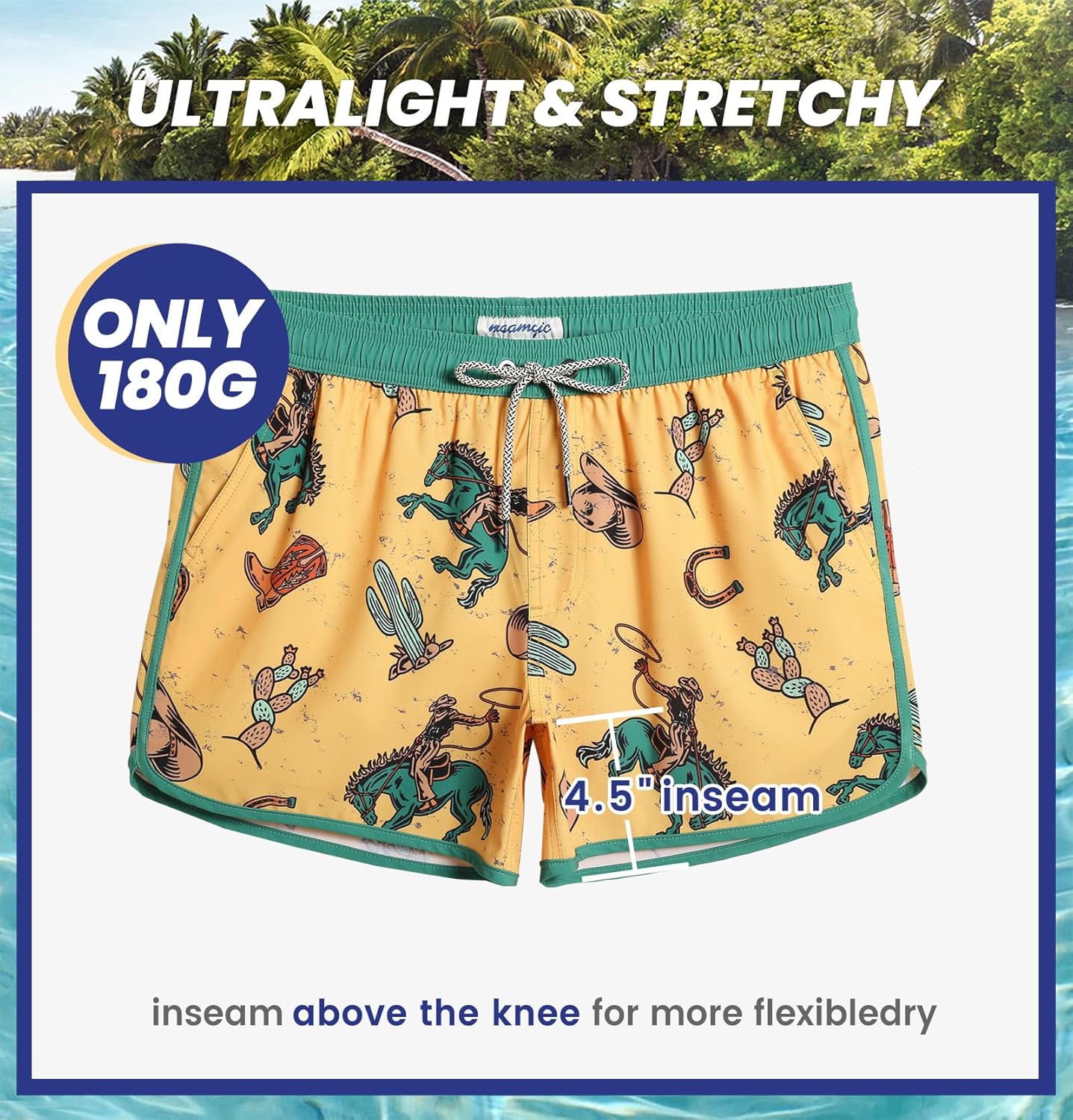 maamgic Mens Swim Trunks Retro Swim Shorts 4 Way Stretch with Mesh Vintage 80s 90s Quick Dry Swimsuits Board Shorts - Image 6