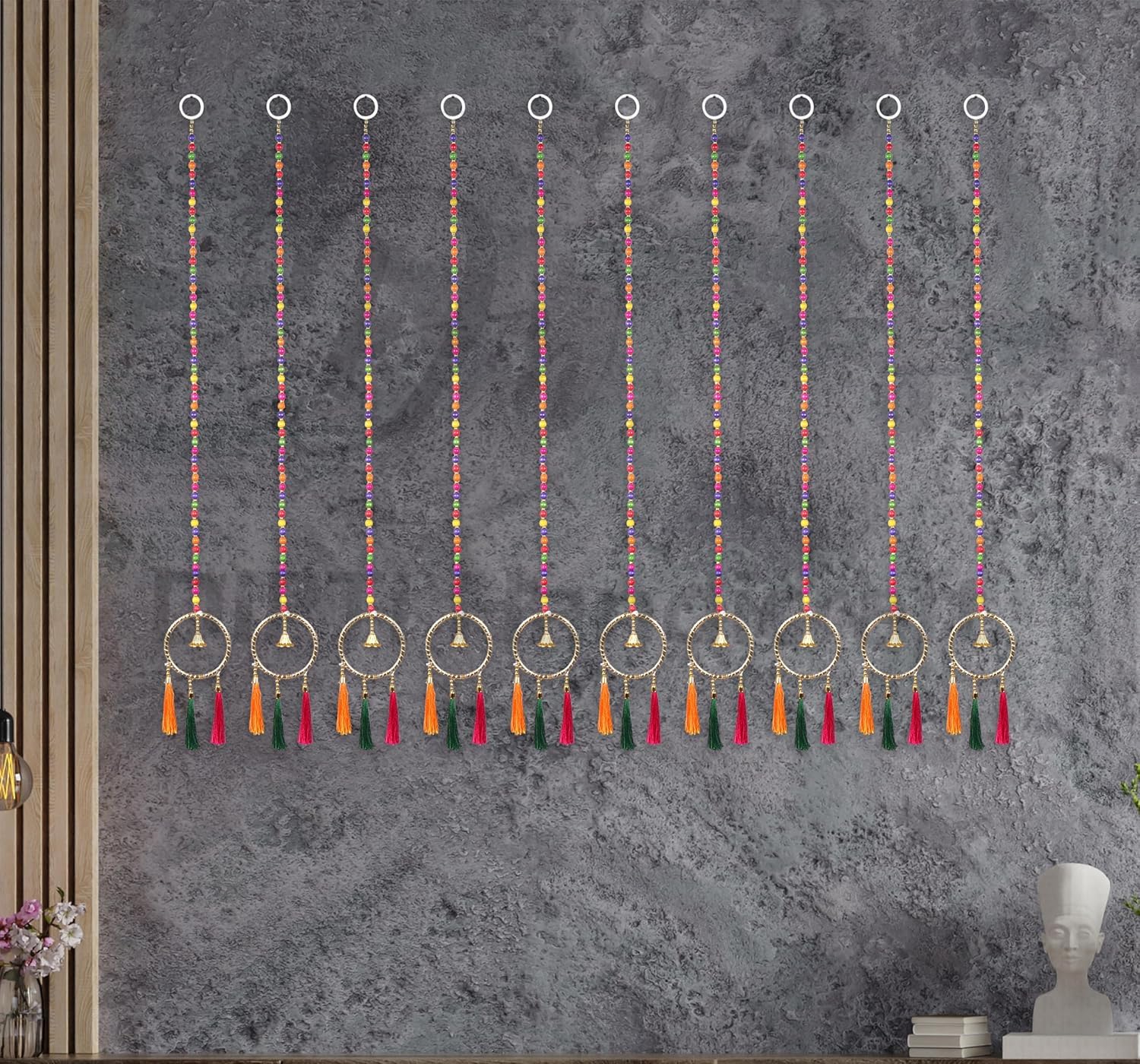 DIPTI HANDICRAFT Rajasthani Pom Pom Chakri Hanging Toran with Balcony, Room, Temple Decoration | Pooja Room Decoration | Decorative Hanging Items | Pack of 10