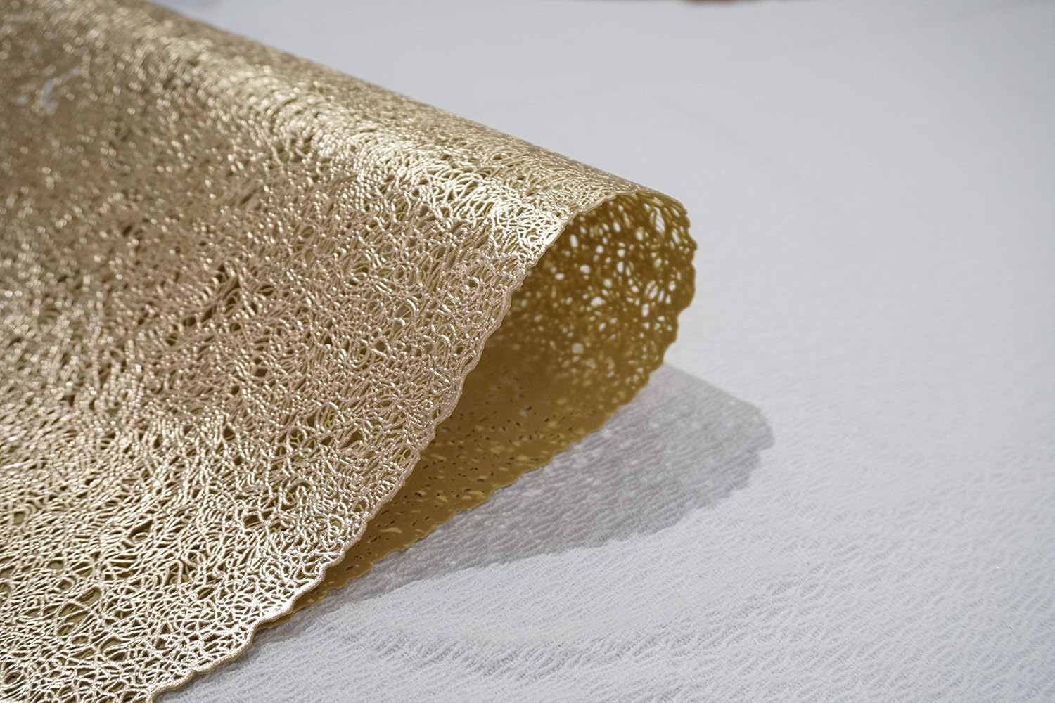 Dainty Home Gold Lacey Rectangle Vinyl Placemats - Heat Resistant, Non-Slip, Easy Clean - 12"x18" Set of 4 - Perfect for Stylish, Modern Homes