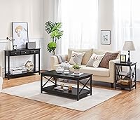 Vista 8 de Topeakmart Mesa consola con estante de almacenamiento y 3 cajones, mesa de sofá de 2 niveles para entrada/pasillo/sala de estar, material de madera