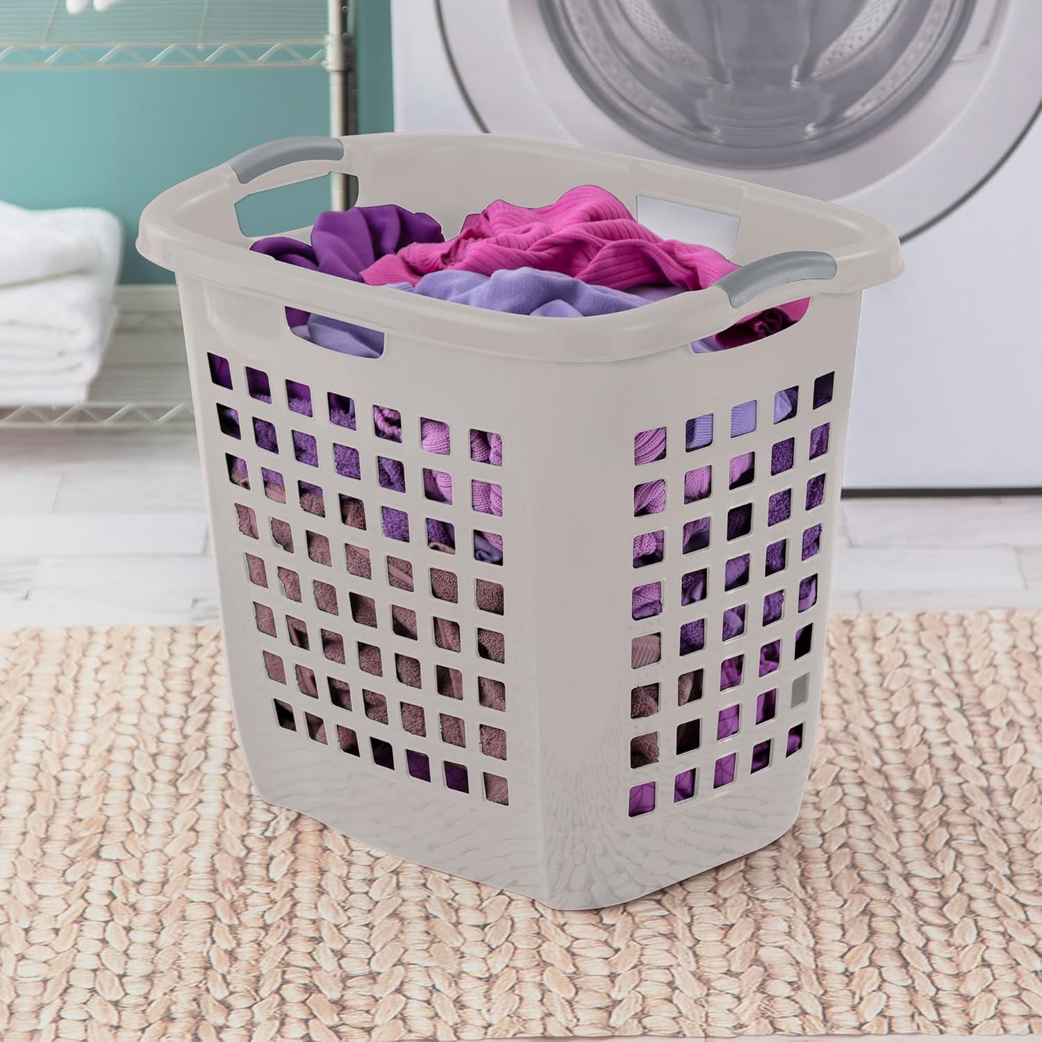Sterilite 4-Pack 2.1 Bushel Ultra Easy Carry Hamper, Laundry Basket Organizer, Gray Pumice - Large Plastic Clothes Bin for Home, Dorm, Bathroom, and Bedroom Organization