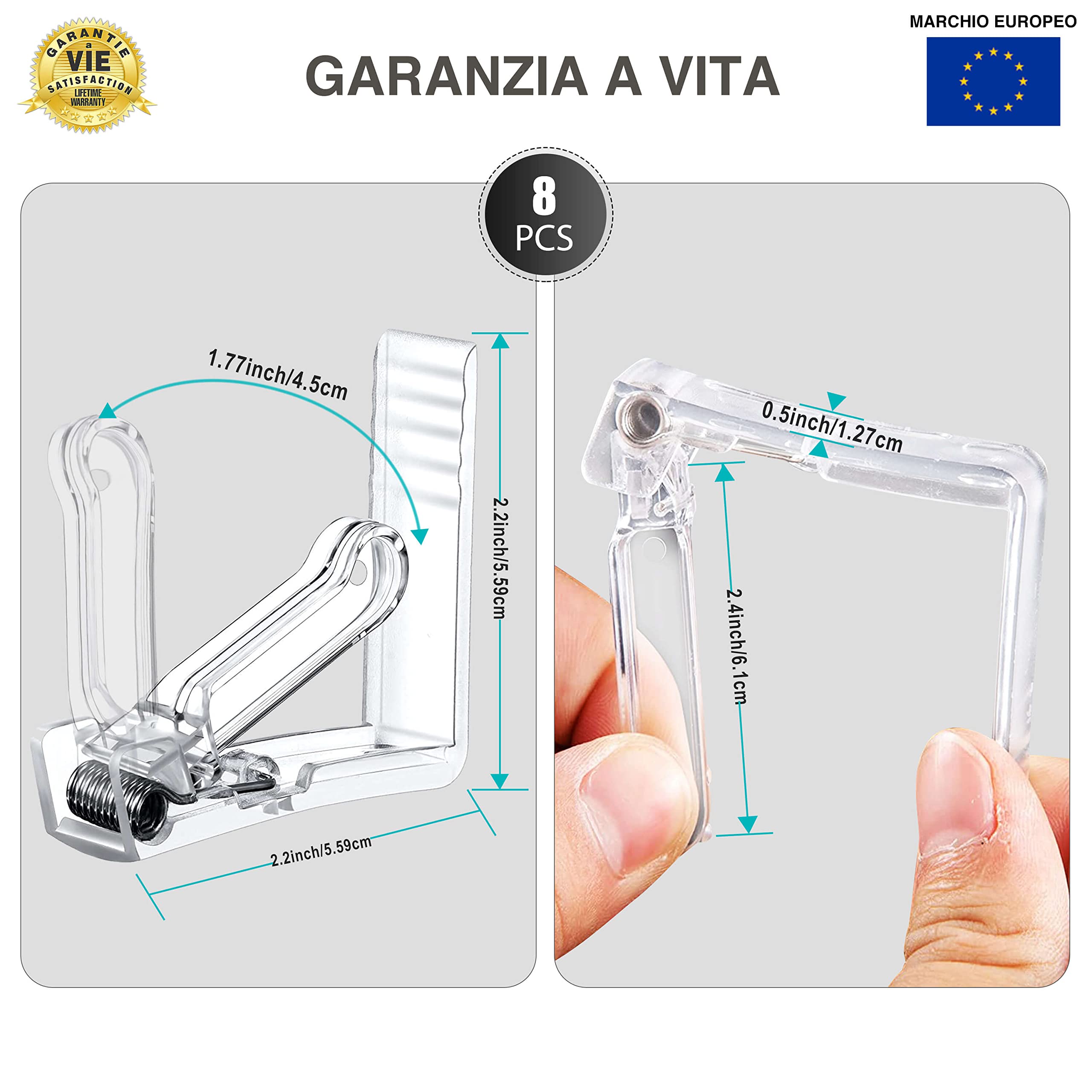 Fermatovaglia da Tavola | 8 Pezzi | ✮Garanzia A Vita✮ - Clip Ferma Tovaglia in Plastica Trasparente per Tavoli Esterni, Feste in Giardino, Terrazzo, Barbecue, Picnic, Tovaglie Plastica