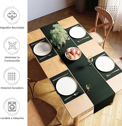 Vista 23 de Encasa XO Camino de mesa de comedor de 13 x 98 pulgadas Algodón acanalado fino teñido con hilo Rojo sólido para mesa de comedor, decoración