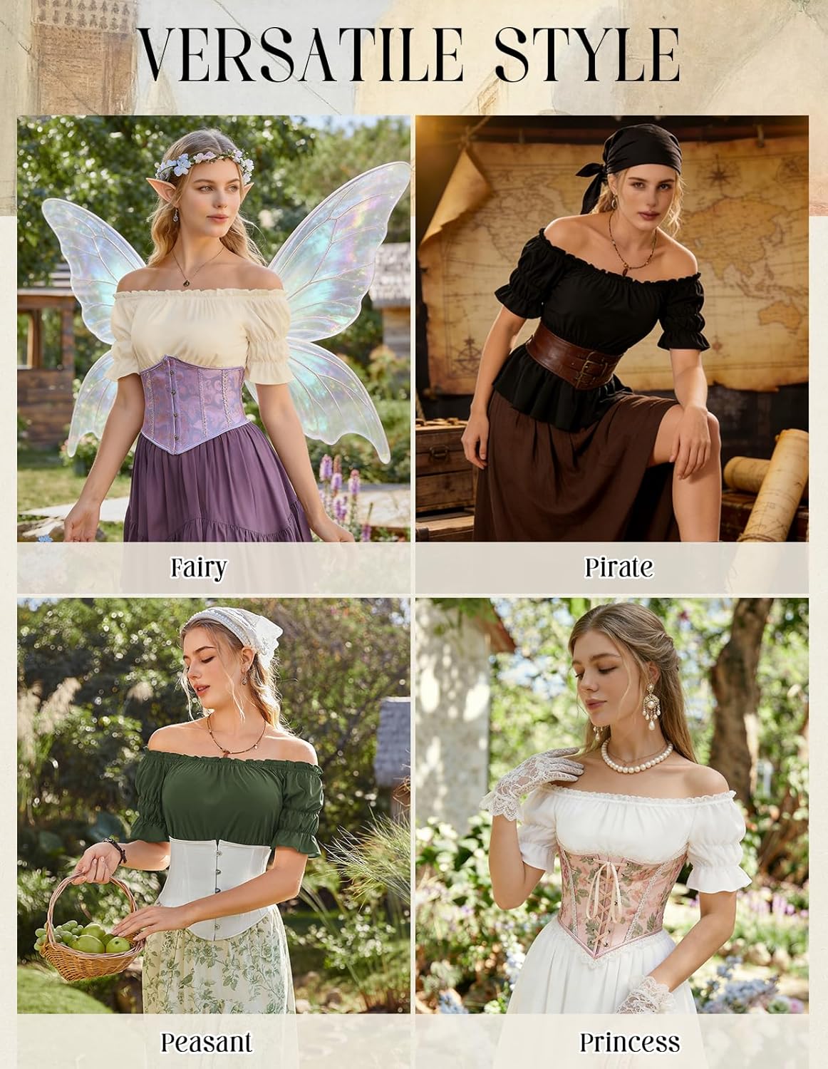 Scarlet Darkness Renaissance Pirate Shirt Women Summer Off Shoulder Tops Short Sleeve Peplum Peasant Blouses - Image 6