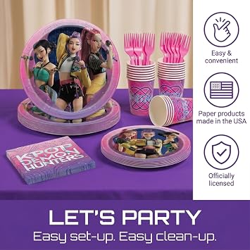 KPop Demon Hunters Birthday Decorations - Plates and Napkins, Cups, Forks