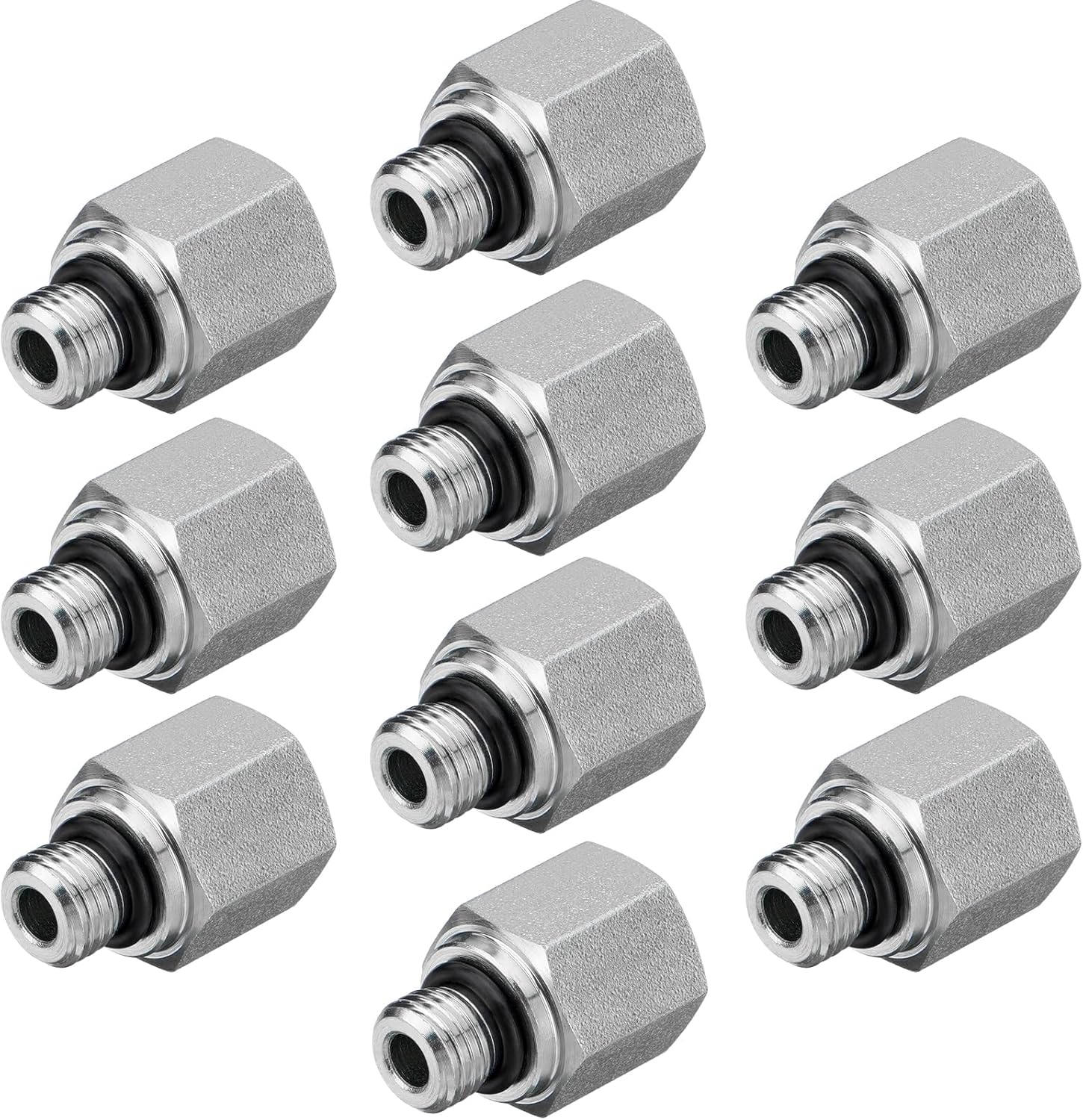 10 Pack Hydraulic Adapter Fittings: #4 SAE/ORB Male x 1/4" NPTF Female, Straight Tube Hydraulic Connectors with Protection Cover - 6405-04-04