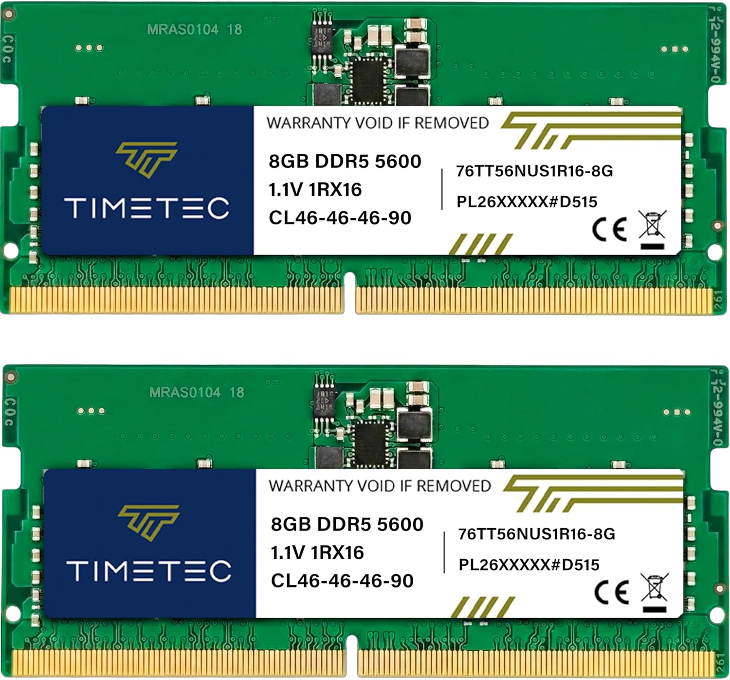 Timetec Premium 16GB DDR5 5600MHz PC5-44800 Unbuffered Non-ECC 1.1V CL46 1Rx8 Single Rank 262Pin SODIMM Laptop Memory RAM Upgrade