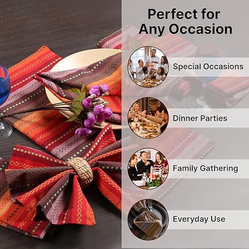 Miniatura 2 de LFH Home - Juego de 12 servilletas de tela de algodón para sala de mesa, lavables, suaves, duraderas, a rayas, para comedor, boda, uso diario,