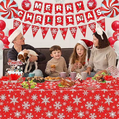 Miniatura 2 de Paquete de 227 suministros para fiestas de Navidad, decoraciones de copos de nieve, juego de vajilla temática de Navidad, platos de papel de