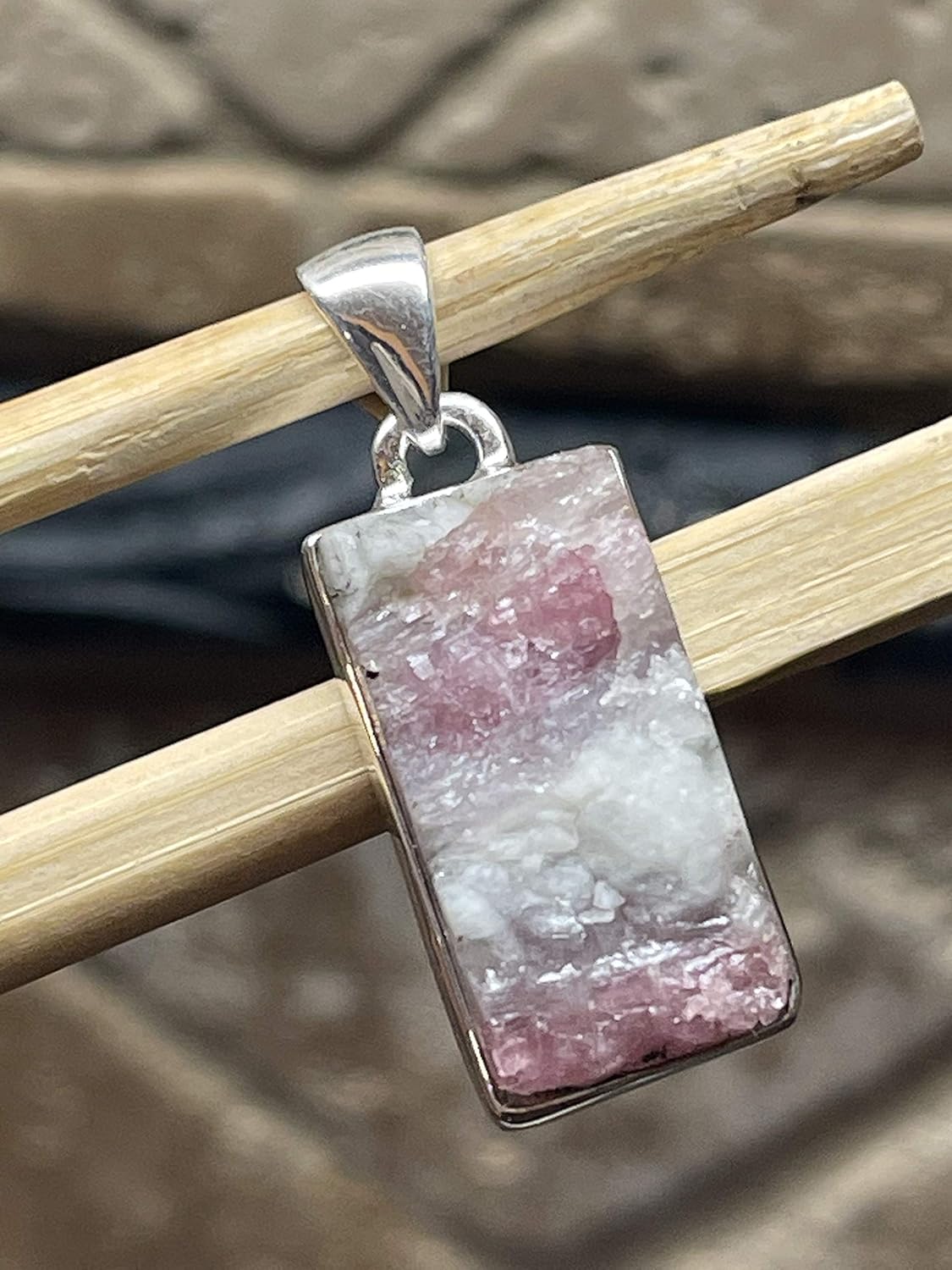 Natural Pink Tourmaline 925 Solid Sterling Silver Pendant 35mm - Image 5