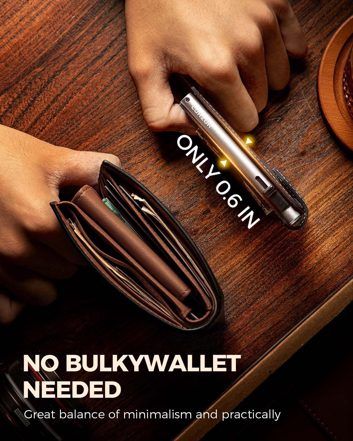 LORZOR Slim Wallet for Men with Security Latch, Pop Up Metal Card Holder Wallet, Finest Full Grain Leather Bifold Wallets, Smart, Minimalist, RFID Blocking, Front Pocket, ID Window - Image 6