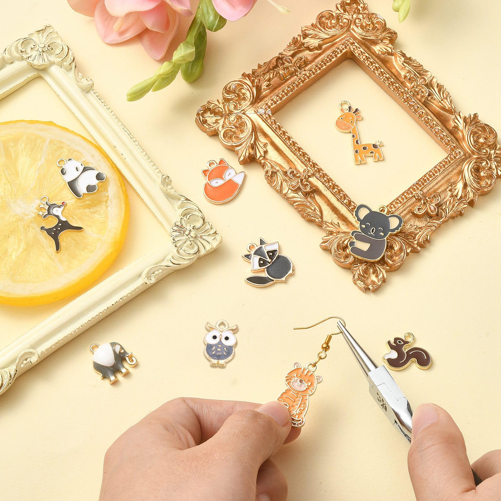 Stiesy 50Pcs 10 Styles Enamel Animal Charms Pendants Cute Panda Koala Charm Fox Owl Tiger Giraffe Dangle Charms for DIY Crafts Bracelet Jewelry Making - Image 4