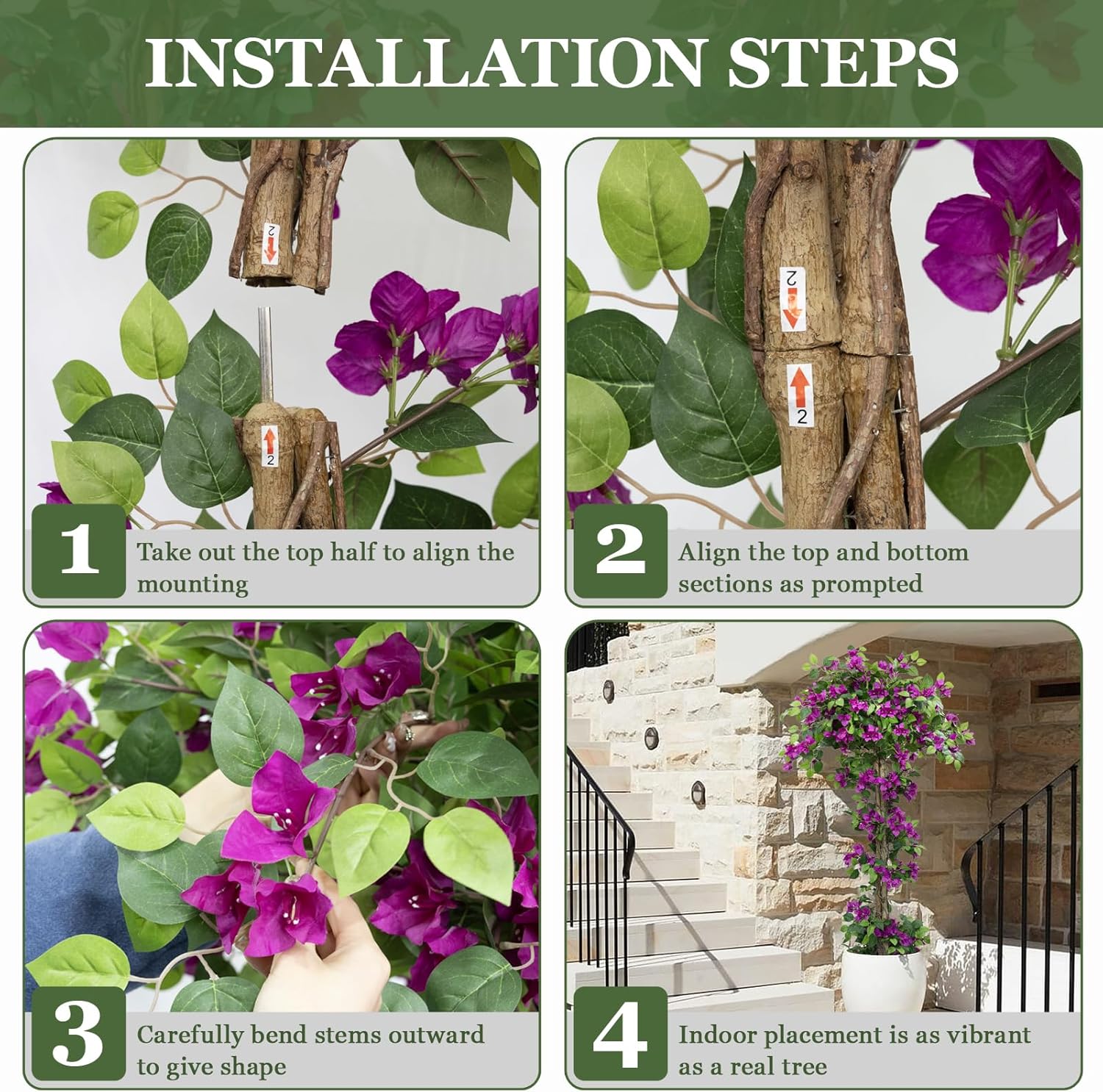 7FT Tall Bougainvillea Artificial Tree for Outdoors or Indoors, Faux Tree Realistic Wood with Flowers in Plastic Pot Front Porch Plants, Home, Office, Purple