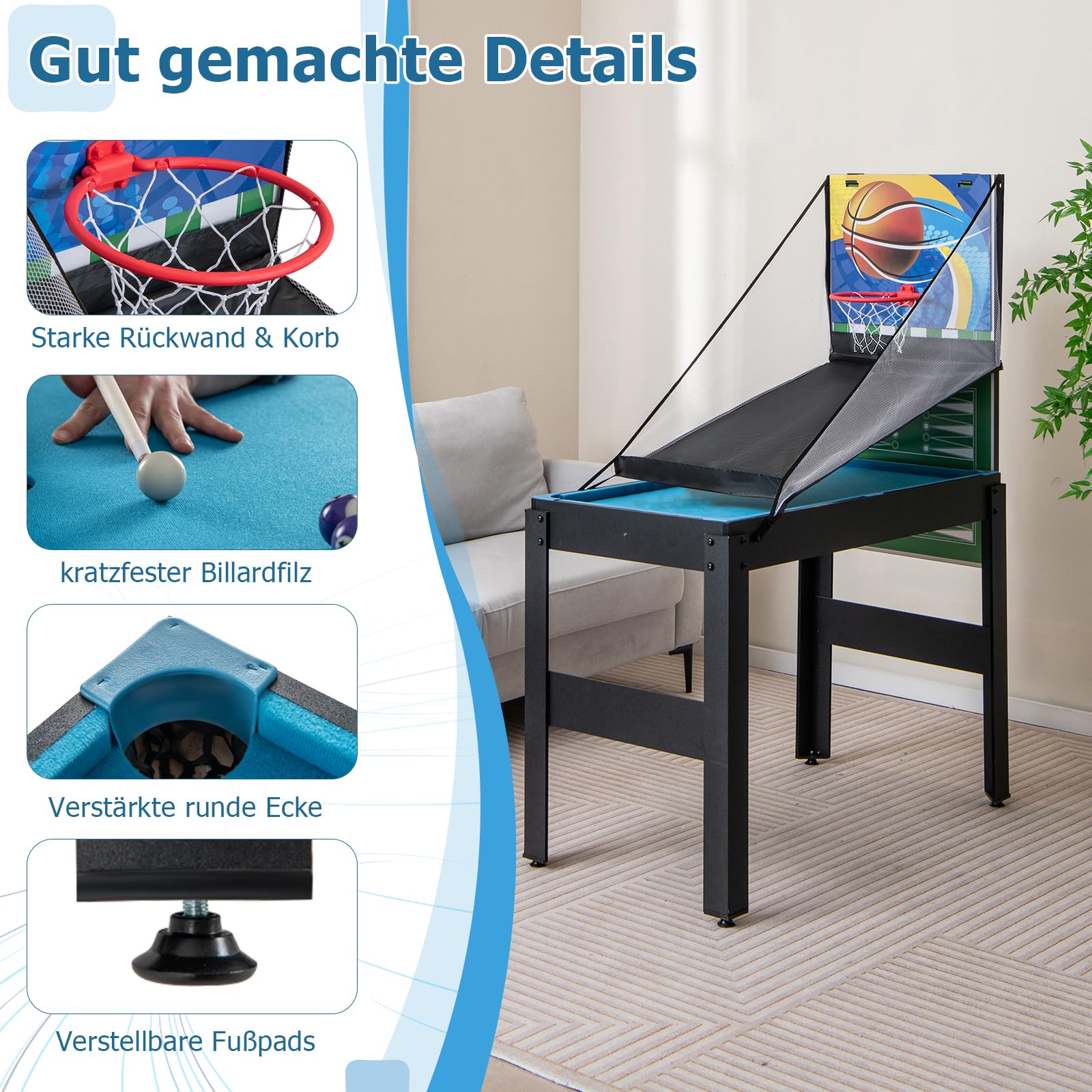 GOPLUS 14 in 1 Spieltisch, Kombi-Tisch für Kinder & Erwachsene | Tischspiel mit Basketball, Billard, Tischfußball, Tischtennis, Hockey, Shuffleboard, Bowling, Schach, Dame & Backgammon