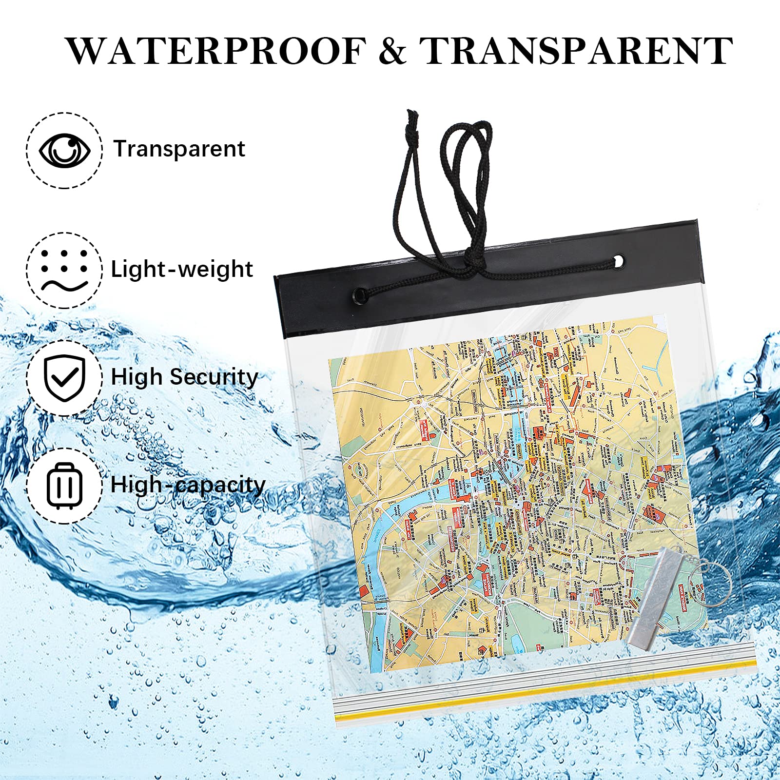 Pochette Étanche Carte Géographique 31.5x28cm - Fenêtre Transparente Et Sangle Cou - Randonnée Camping