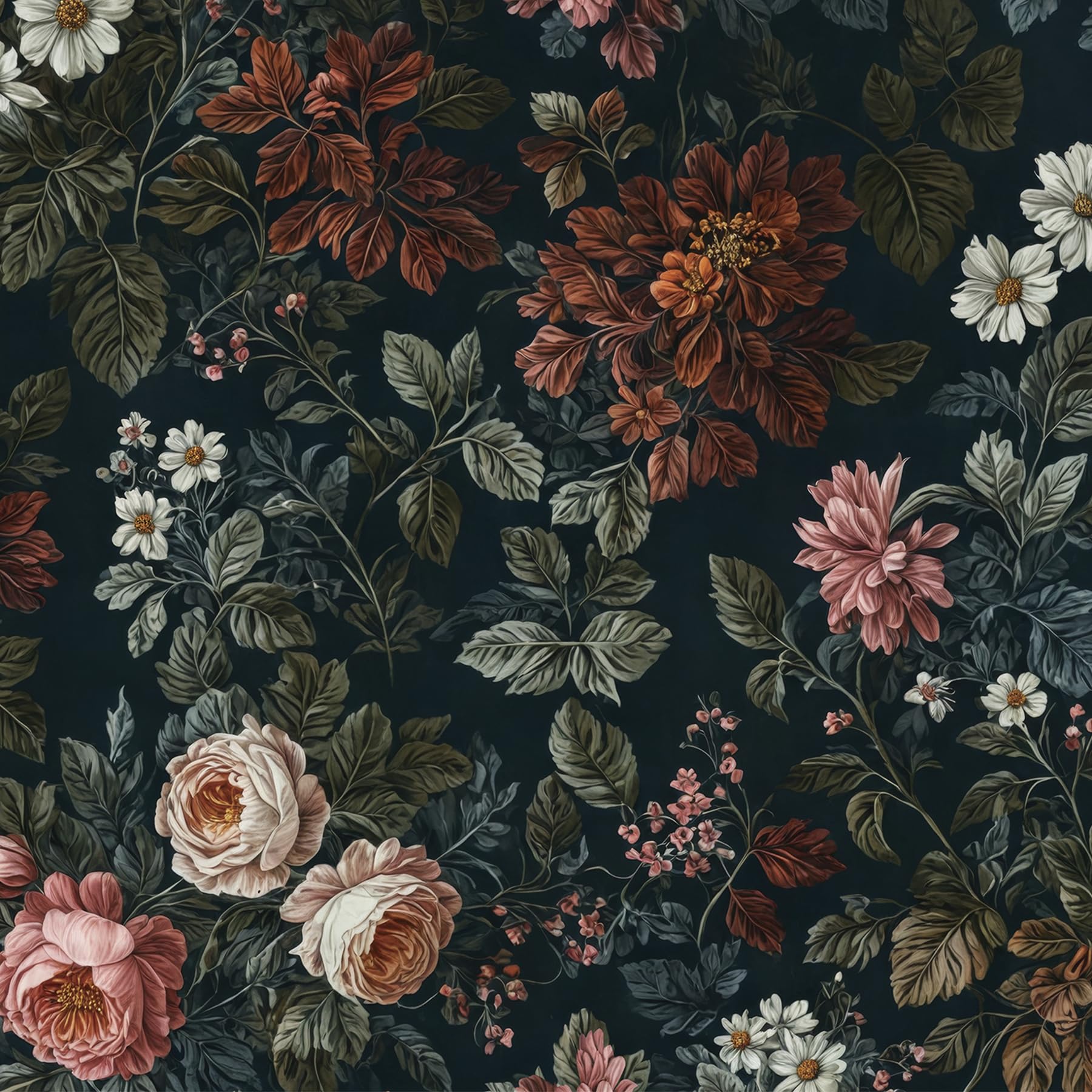 Papier peint à motif floral foncé à décoller pour rénover des murs abîmés