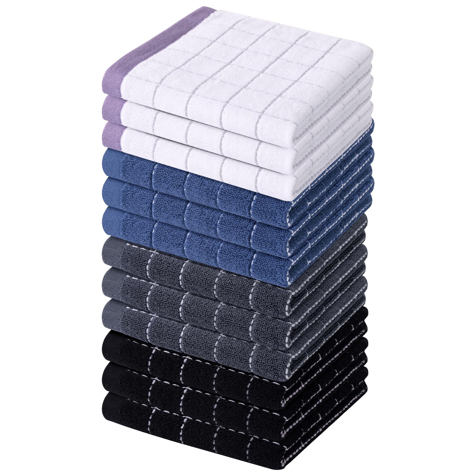 Homaxy 100% Cotton Terry Kitchen Dish Cloths, 12 Pack, Multiple Color | Ultra Soft and Absorbent, Suitable for Drying and Washing Dishes