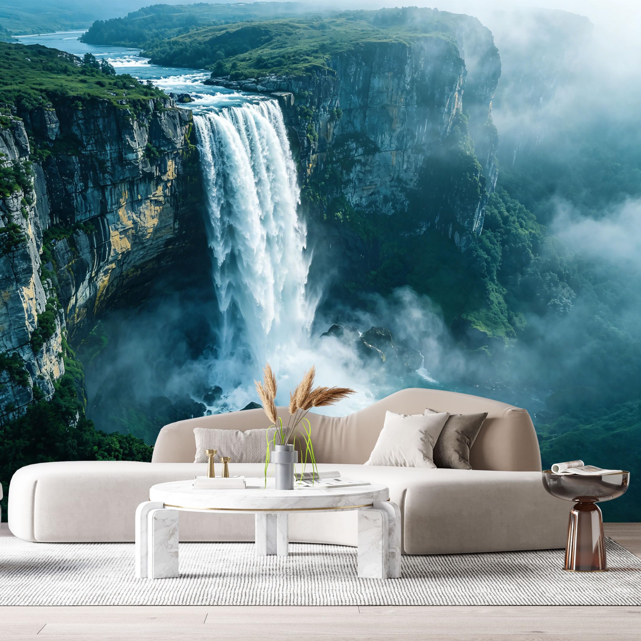 Custom Size Wall Murals Waterfall Landscape Mountain Lake Cliff Mist 3D Trompe L'Oeil SelfAdhesive Wall Fabric Removable Large Wallpaper for Photo Living Room