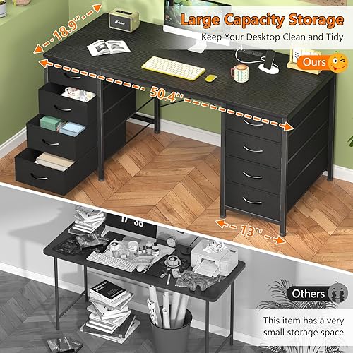 Miniatura 5 de Escritorio para computadora de 50 pulgadas con 8 cajones, escritorio para oficina en casa con tomas de corriente, escritorio de trabajo, estudio y