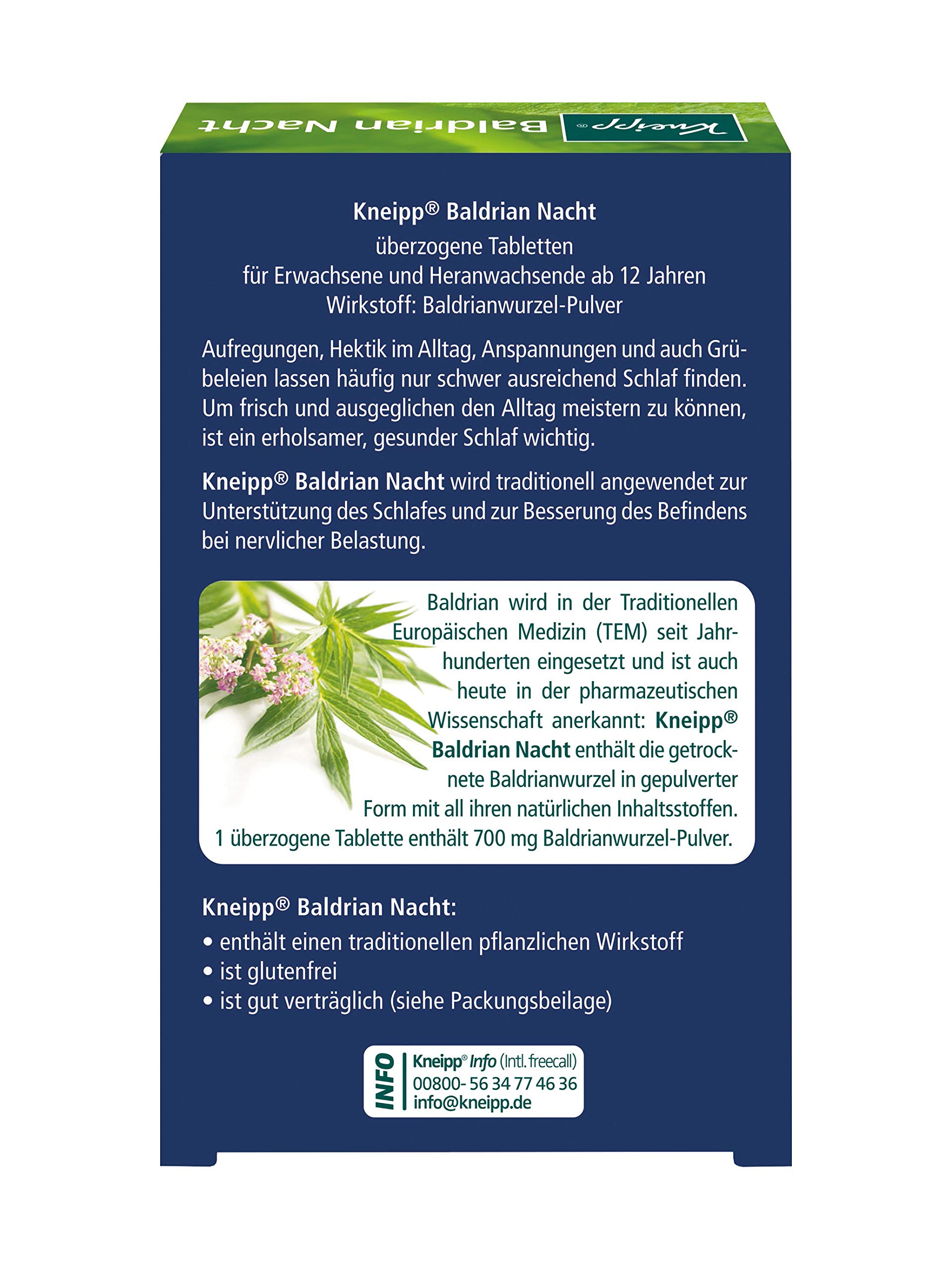 Kneipp Baldrian Nacht 700 mg – Unterstützt den Schlaf - Traditionelles pflanzliches Arzneimittel - 30 überzogene Tabletten – Ansicht 2