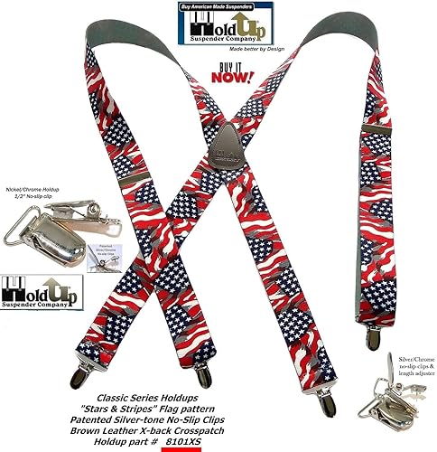 Miniatura 9 de Tirantes de sujeción de la serie clásica de 1 12 pulgadas de ancho para hombres en estilo X-back con clips plateados patentados en Estados Unidos